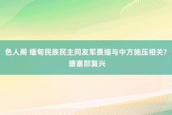 色人阁 缅甸民族民主同友军畏缩与中方施压相关? 搪塞部复兴